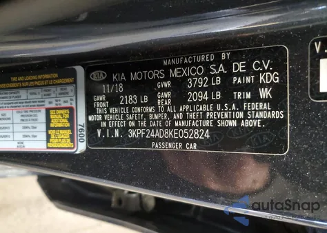 2019 Kia Forte Fe из США, поврежденный, VIN 3KPF24AD8KE052824